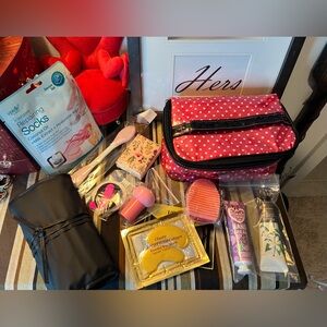 Polka Dot Cosmetic Bag with Beauty Accessories